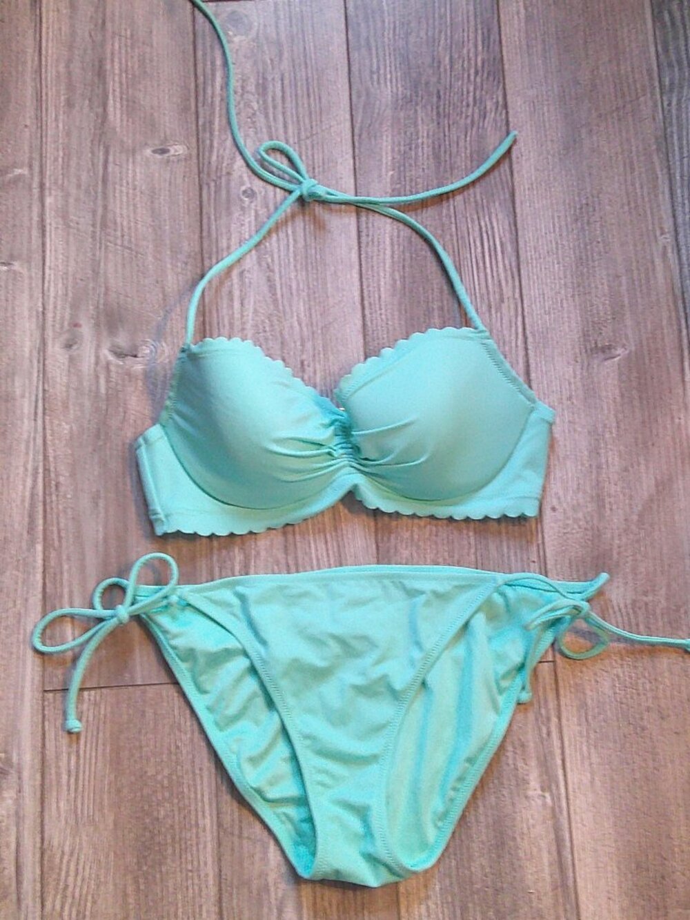 VICTORIA'S SECRET 2-Pc Bikini Ruched Ruffle Underwire + Side-Tie Bikini Sz 34B/M